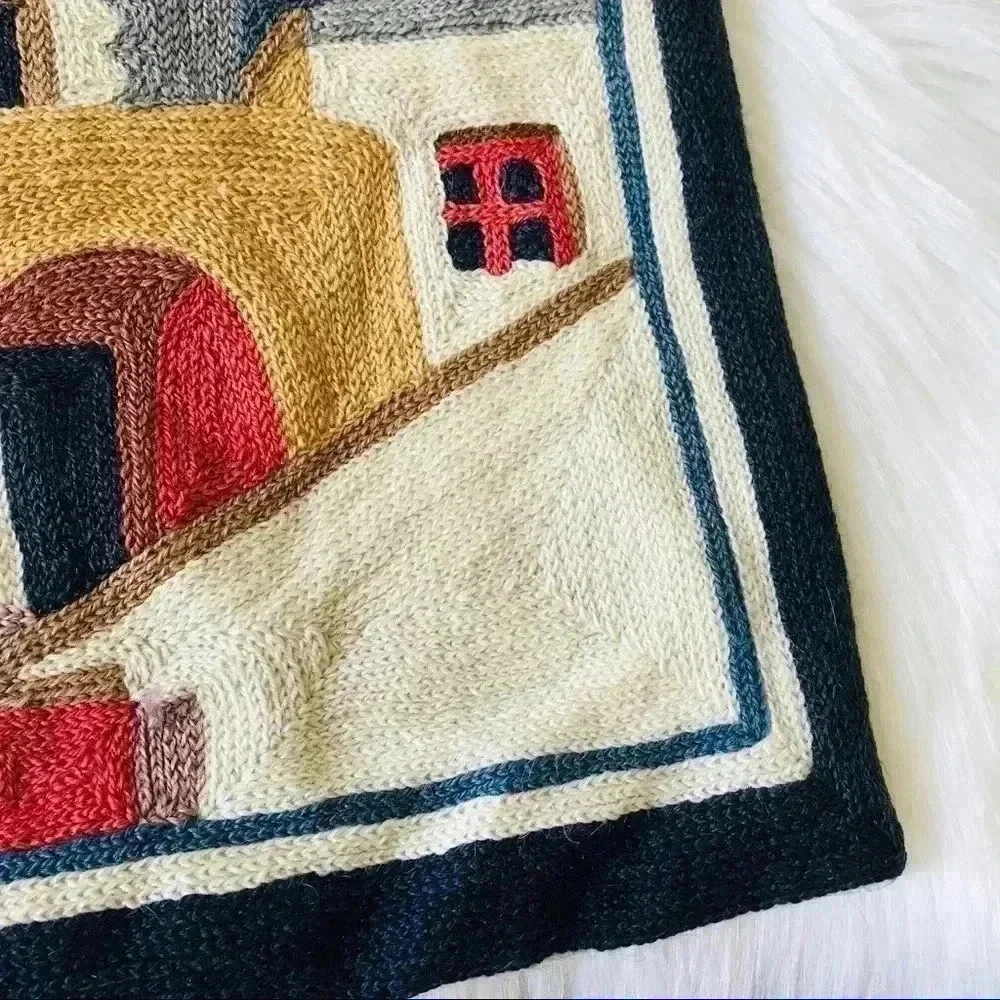 Vintage Hand Made Embroidered Wool Knit Pillow